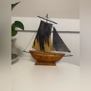 Vtg Carved Horn Sailing Clipper Ship Nautical Pirate Scooner Boat Rare 10.5”